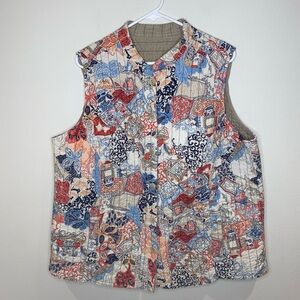Handmade‎ Reversible Quilted Vest Multicolor Button Closure Pockets XL - 2XL